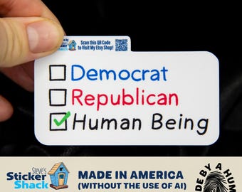 Human Being First - People Over Party Vinyl Sticker | Humanist Decal 1.5" by .75" available in 20, 40, or 100 Quantity