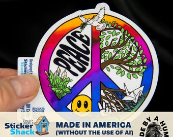 Symbols of Peace | Hand-Drawn Peace Sign and Symbols - Anti-War Vinyl Sticker