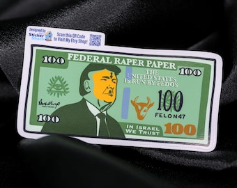 Papel Federal Raper - Pegatina de vinilo con parodia del billete de 100 dólares de Donald Trump dibujada a mano