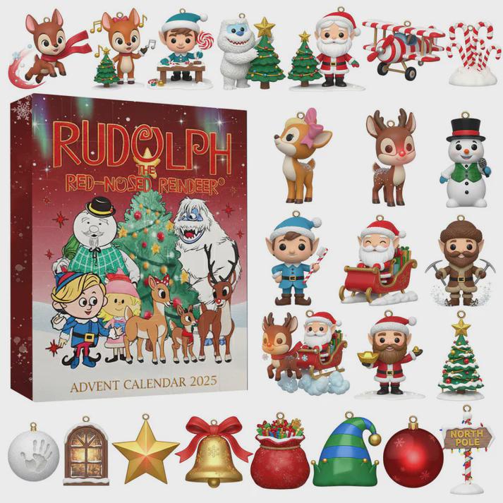 Discover Rudolph the Red-Nosed Reindeer Advent Calendar 2025, 24 Days of Rudolph, Hermey & Yukon Cornelius Ornaments, Holiday Gift