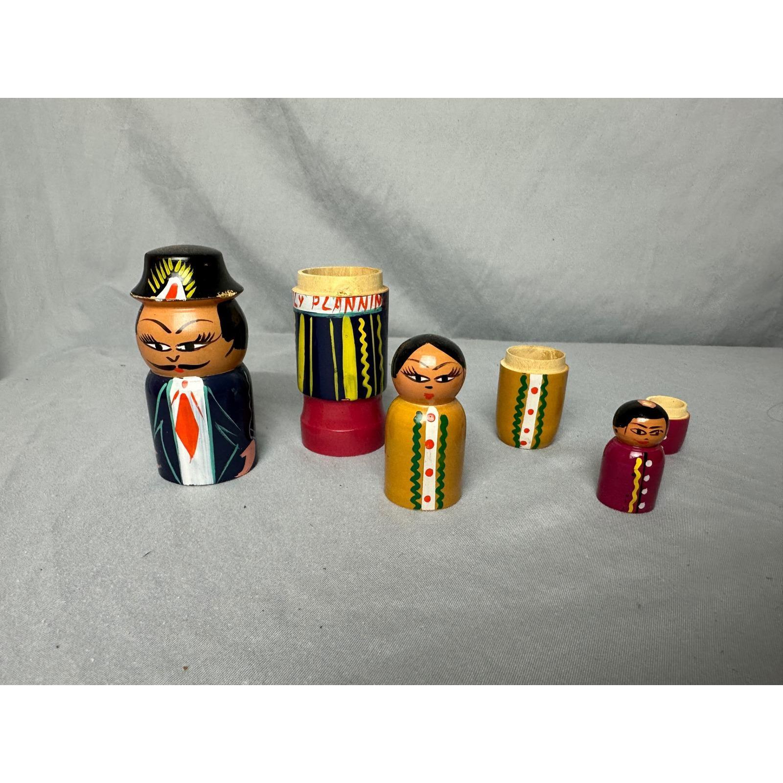 Vintage Wooden Nesting Dolls Matryoshka Family Figures Folk Art