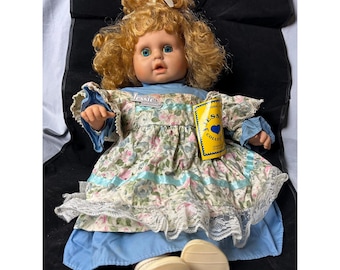 Jessie Collection Germany Style Vintage Doll Blue Floral Lace Dress Blonde Hair