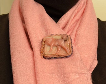 Hunting Fox Pin - Peruvian Opal and Pink Lepidolite - Pink Purple and Earth Tones