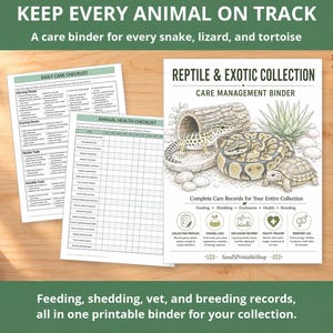 Cuaderno de registro de cuidados de reptiles / Carpeta de seguimiento de cría, alimentación y salud, imprimible