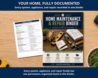 Home Maintenance & Repair Binder | Property Profile, Seasonal Checklists, Service Logs | Printable PDF
