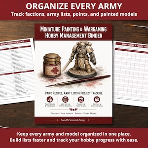 May include: A miniature painting and wargaming hobby management binder featuring a cover with a painted space marine figure, a paint pot, and a brush. The binder includes colour scheme reference cards and an army roster and points tracker.