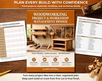 Woodworking Project Binder | Lumber Inventory, Tool Log (Printable PDF)