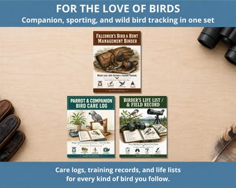 Bird Keeper's Binder Bundle | Parrot Falconry Birding Life List Log | 3-in-1 Avian Set
