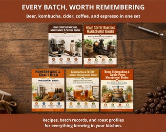 Home Brew & Ferment Binder Bundle | Beer Kombucha Cider Coffee Espresso Log | 5-in-1 Brewer's Set