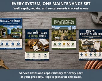 Rural Homeowner Binder Bundle | Septic Well Property Landlord Log | 4-in-1 Home Tracker Set