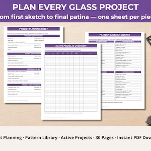 Pärm för studio med målat glas | Spårare för smält glas och mosaik, projektlogg (PDF)