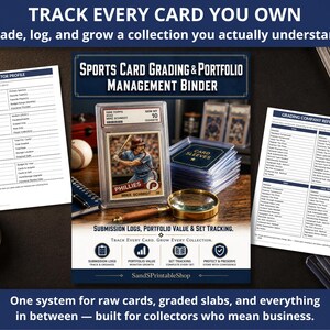 May include: A sports card grading and portfolio management binder system featuring a collector profile sheet, a grading company reference card, a magnifying glass, and a graded Mike Schmidt baseball card in a protective plastic slab.