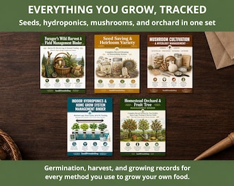 Homestead Grower's Binder Bundle | Seed Saving Hydroponics Mushroom Orchard Log | 5-in-1 Garden Set