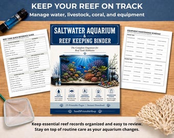 Saltwater Aquarium & Reef Keeping Binder | Water Parameter Log, Coral Tracker and Maintenance Planner