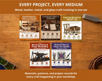 Workshop Maker's Binder Bundle | Woodworking Leathercraft Blacksmith Glass Log | 5-in-1 Craft Set
