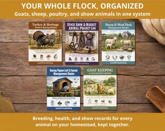 Small Flock & Farm Binder Bundle | Goat Sheep Turkey Pigeon 4-H Records | 5-in-1 Homestead Set