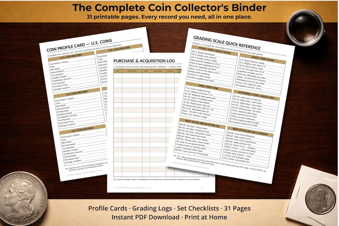 Coin Collector Binder Printable PDF | Coin Inventory Log | Numismatic ...
