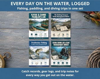 Angler & Paddler's Binder Bundle | Fishing Fly Fishing Kayak Scuba Log | 4-in-1 Water Sports Set