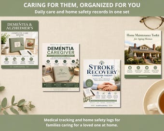 Caregiver & Aging-in-Place Binder Bundle | Dementia Stroke Recovery Home Log | 4-in-1 Care Set