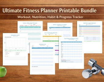 Fitness Planner Bundle, Workout, Nutrition, Habit Tracker (PDF)