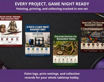 Tabletop- und Spieleabend-Ordner-Bundle | 3D-Druck-Logbuch für Tabletop-Brettspiele | 4-in-1-Hobbyisten-Set