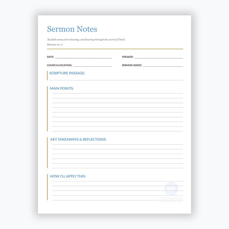 Sermon Notes Template Printable | Church Notes Organizer | Bible Study ...