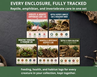 Reptile & Exotic Pet Binder Bundle | Reptile Amphibian Terrarium Tarantula Log | 5-in-1 Keeper's Set