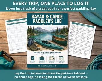 Kayak Canoe Paddler's Log | Trip Tracker, Gear Maintenance, Season Planner (PDF Download)