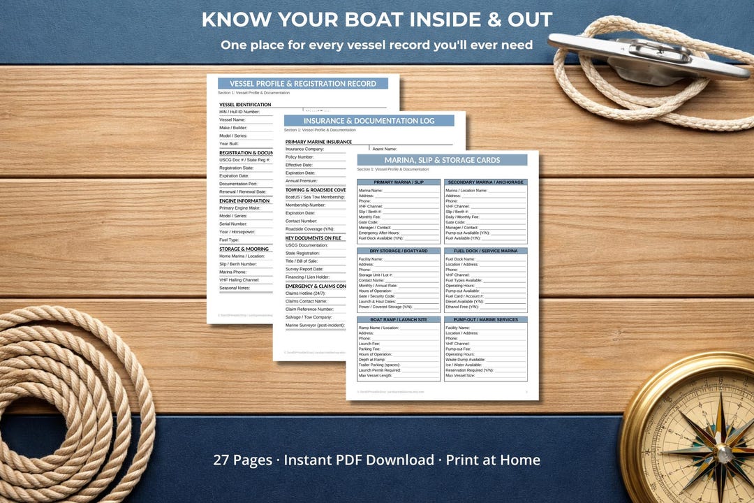 Boat Owner's Maintenance & Captain's Log | Printable Binder | Vessel ...