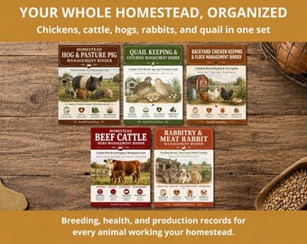 Homestead Livestock Binder Bundle | Chicken Cattle Hog Rabbit Quail Log | 5-in-1 Farm Set