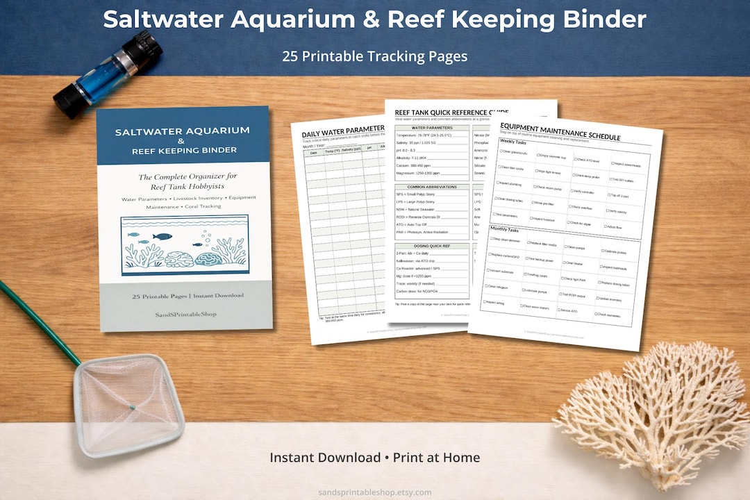 Saltwater Aquarium Binder Printable, REEF TANK Planner, Water Parameter ...
