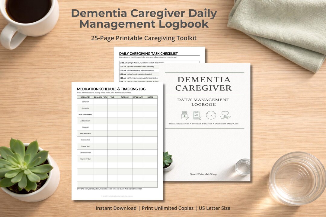 Dementia Caregiver Daily Management Logbook Printable | 25 Page PDF ...