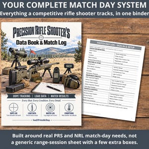 Precision Rifle Data Book Printable, PRS Long Range Shooting Log, DOPE Chart and Match Day Ballistic Record Binder PDF