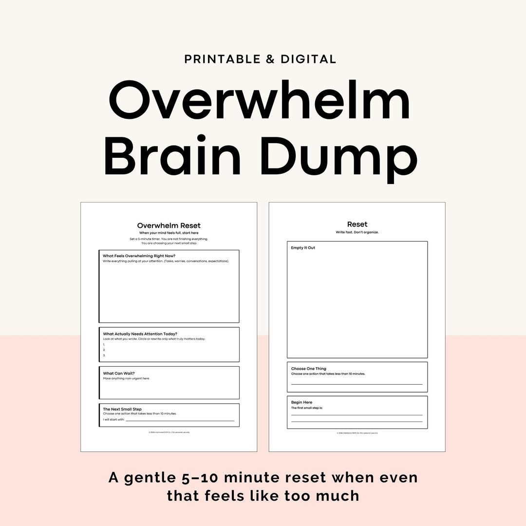 Brain Dump for ADHD Overwhelm | Task Paralysis Reset Worksheet | Mental ...