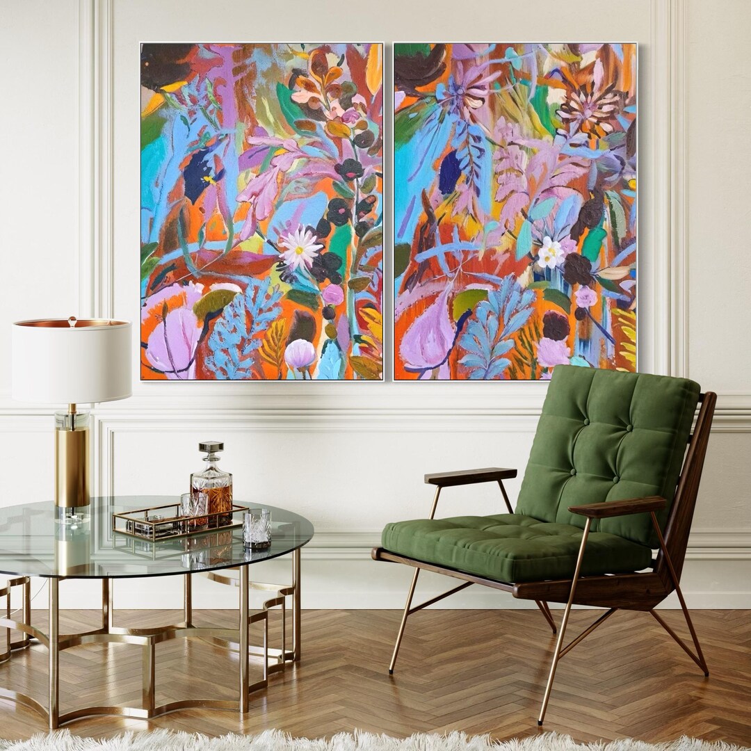 Colorful Wildflower Art Set, 2 Piece Multicolor Floral Canvas, Modern ...