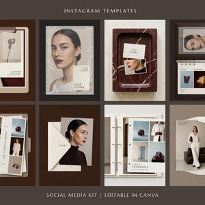 Instagram Canva-mallar | Lyxiga redaktionella mallar för sociala medier | Estetiskt Instagram-innehållskit