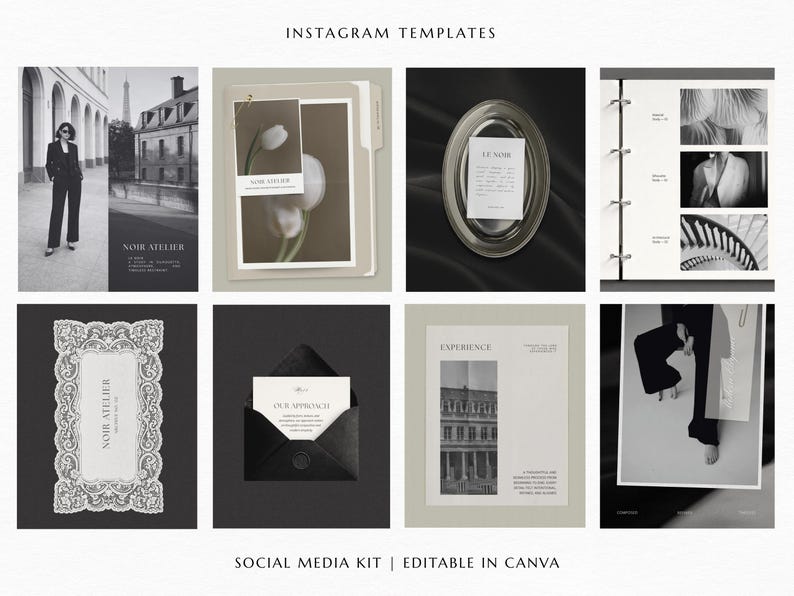 Dark Editorial Canva Instagram Templates | Minimal Social Media ...