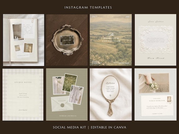 Cottagecore Instagram Templates | Scrapbook Canva Templates | Vintage Aesthetic Social Media Kit