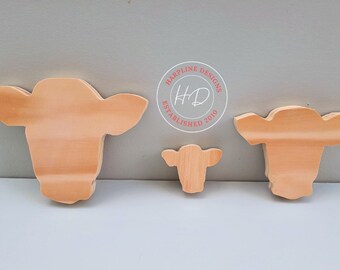 Wooden Cow Heads/Crafts/Decor/Unfinished