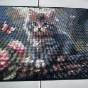 COMPLETED 12x16 inch "Kitten" Diamond Art Painting, Framed and Ready to Hang!
