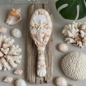 Handmade Seashell Mermaid Hair Brush - Ocean Inspired Gift for Her - Coastal Beach Wedding Decor - Unique Shell Art Vanity Decor