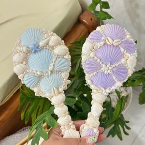 Mermaid Vanity Mirror – Handmade Seashell Hand Mirror, Coastal Decor Gift for Valentine’s Day