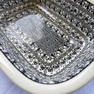 Vintage Bolesławiec Black Lace Polish Pottery Rectangular Baker 10” Stoneware Baking Dish Handmade in Poland Pattern 770