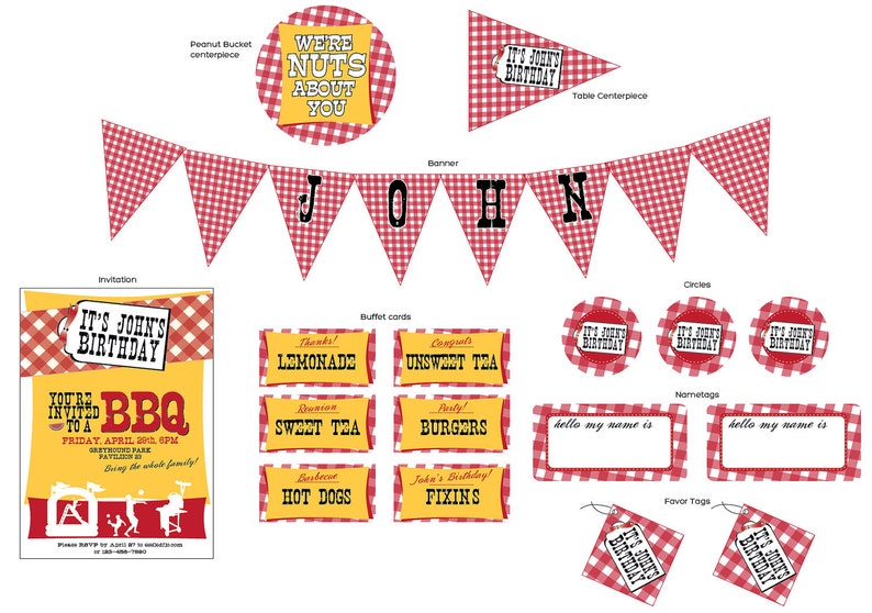 BBQ Red Gingham Complete Print It Yourself Party | Etsy