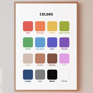 Póster de colores del arcoíris para niños, imprimible, para pared, para el aprendizaje preescolar.