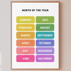Months of the Year Poster | Colorful Kids Calendar (Digital Download)