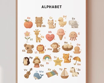 Póster del alfabeto de animales / Arte mural para guardería y preescolar (descarga digital)