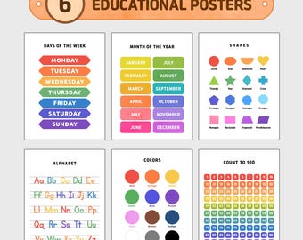 Printable Educational Posters for Kids Preschool Learning Wall Art Bundle