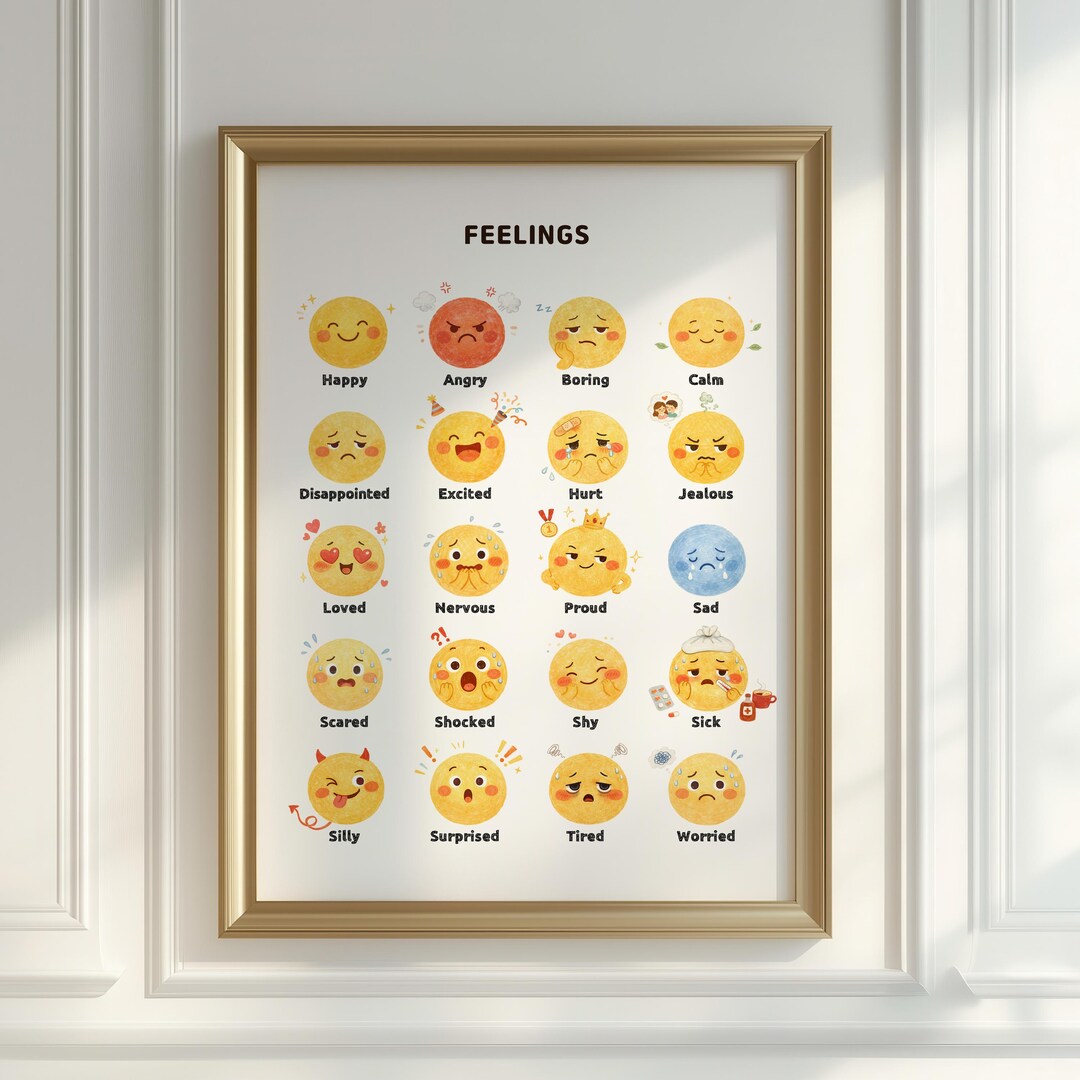Kids Feelings Chart Poster, Watercolor Emotions Print (digital Download ...