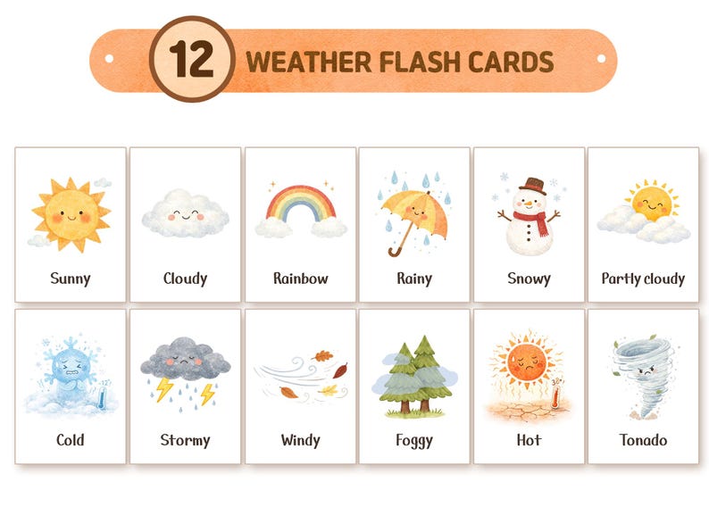 Weather Flash Cards Printable Montessori Weather Vocabulary for ...